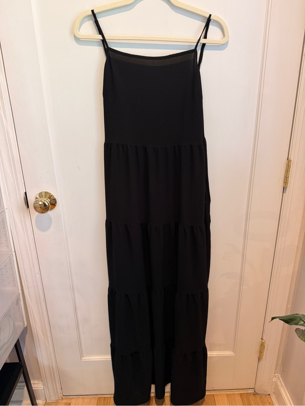 H&M Black Tiered Maxi Slip Dress with Spaghetti Straps